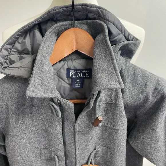 Girl's Children's Place Grey Hooded Duffle Winter Coat wool blend. Toggle jacket - Picture 16 of 16